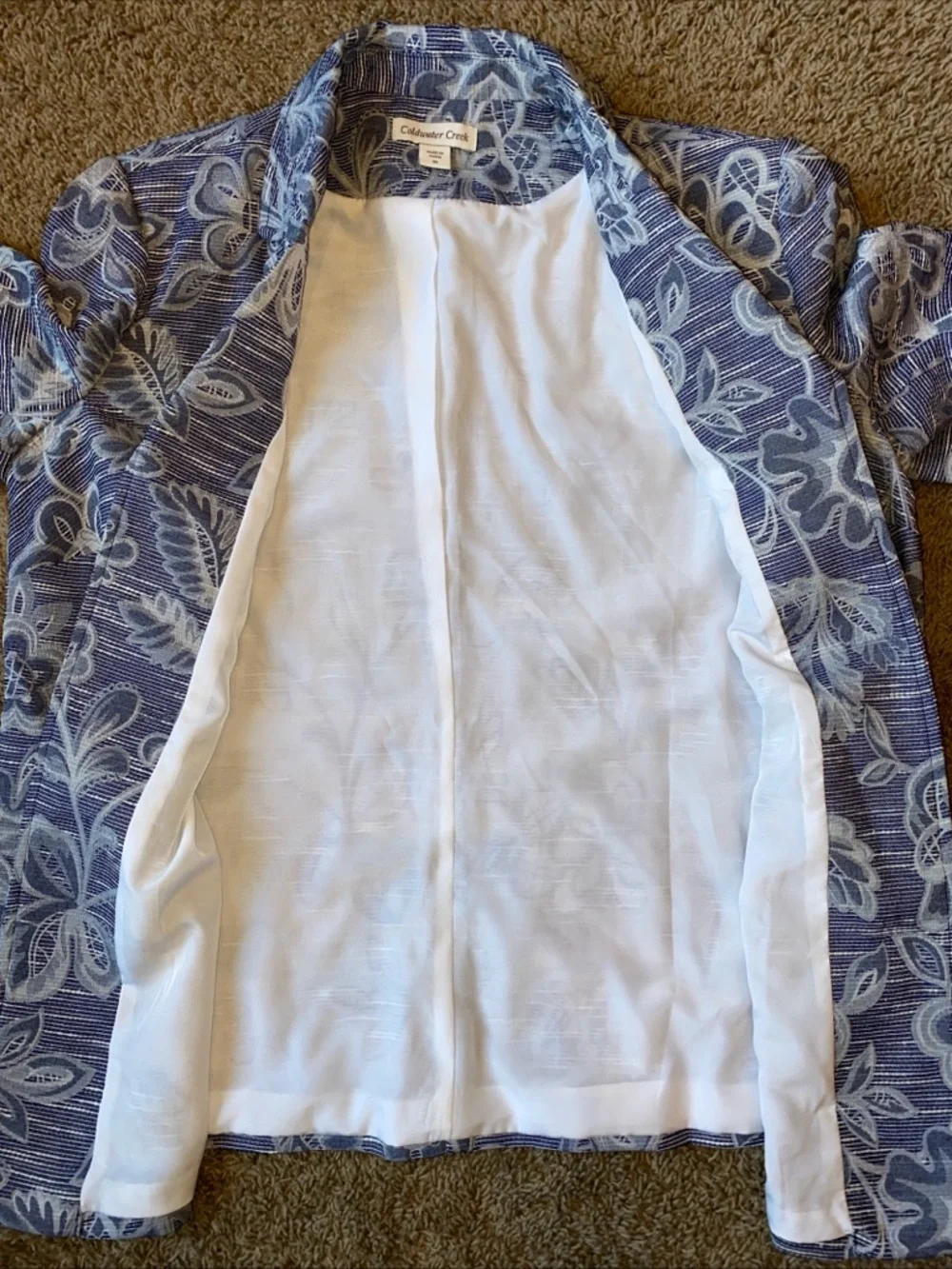 Coldwater Creek Tapestry Jacquard Blazer Jacket Size 16 Blue Floral Artsy Boho